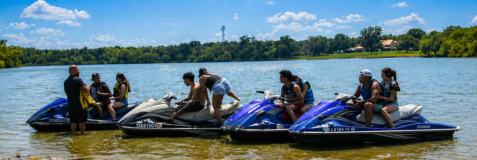 Shoreline group getting ready on jet skis